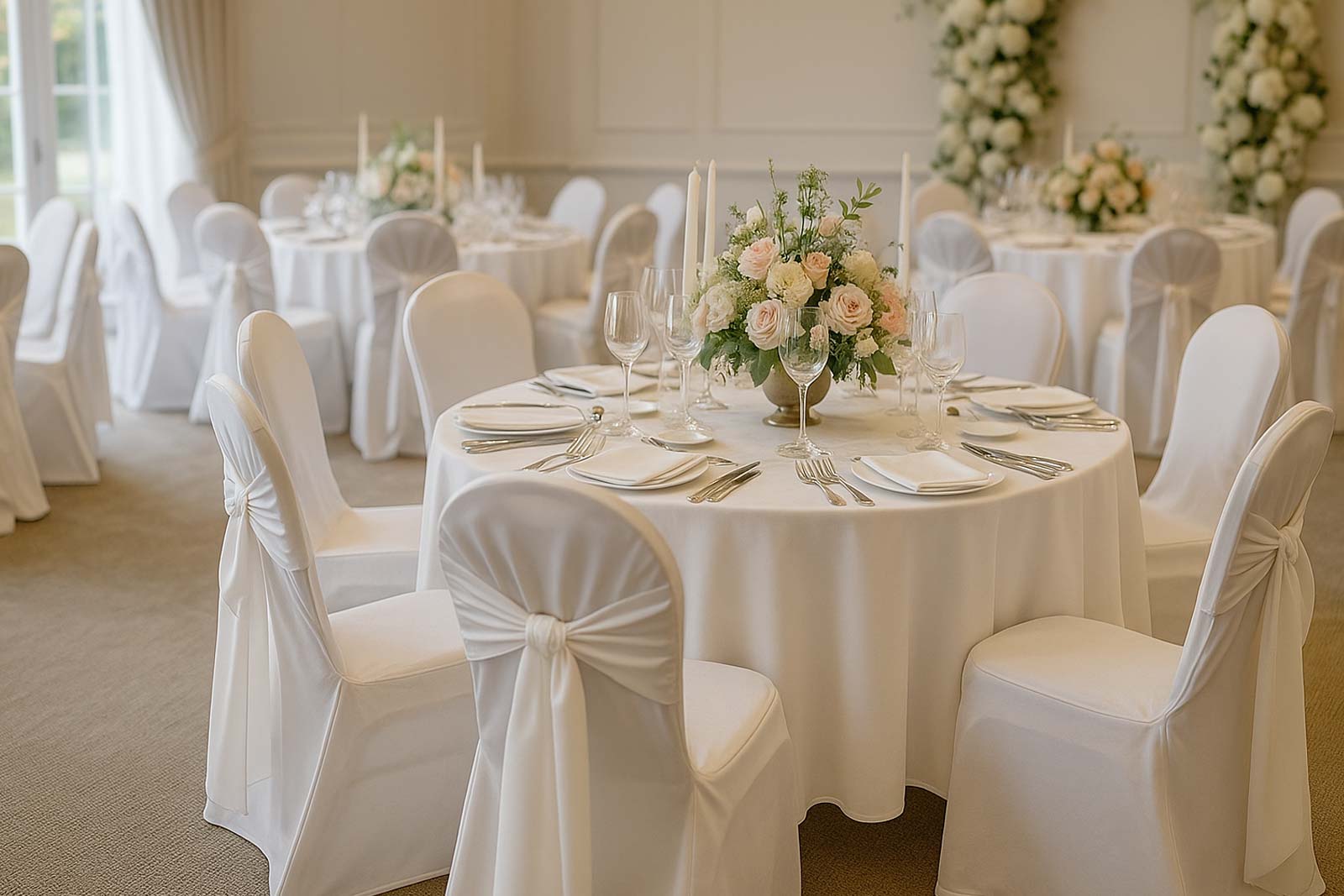 Hussen für Hochzeiten: Romantische Looks für jeden Tischtyp